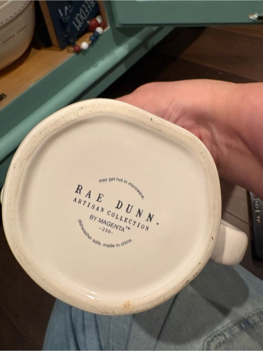 Rae Dunn Lucky Ceramic Mug with Green Interior - White Stoneware - Picture 3 of 3